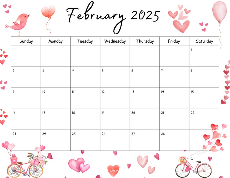 Editable February 2025 Calendar Printable, Activity Planner, Classroom Calendar, Digital