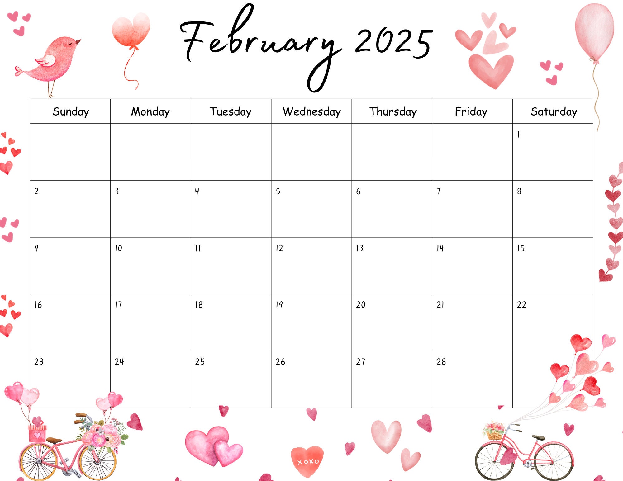 Editable February 2025 Calendar Printable, Activity Planner, Classroom Calendar, Digital