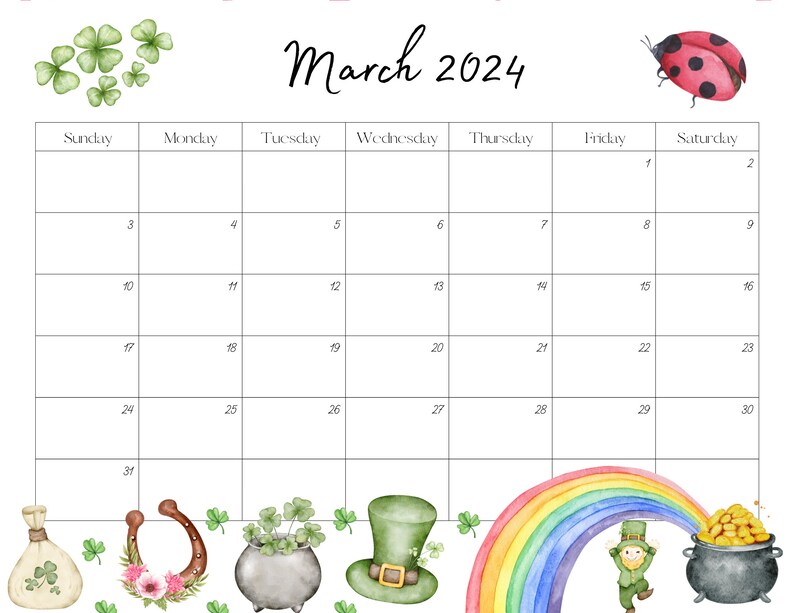 Editable 2024 Calendar Bundle, Printable January Calendar 2024, Whole
