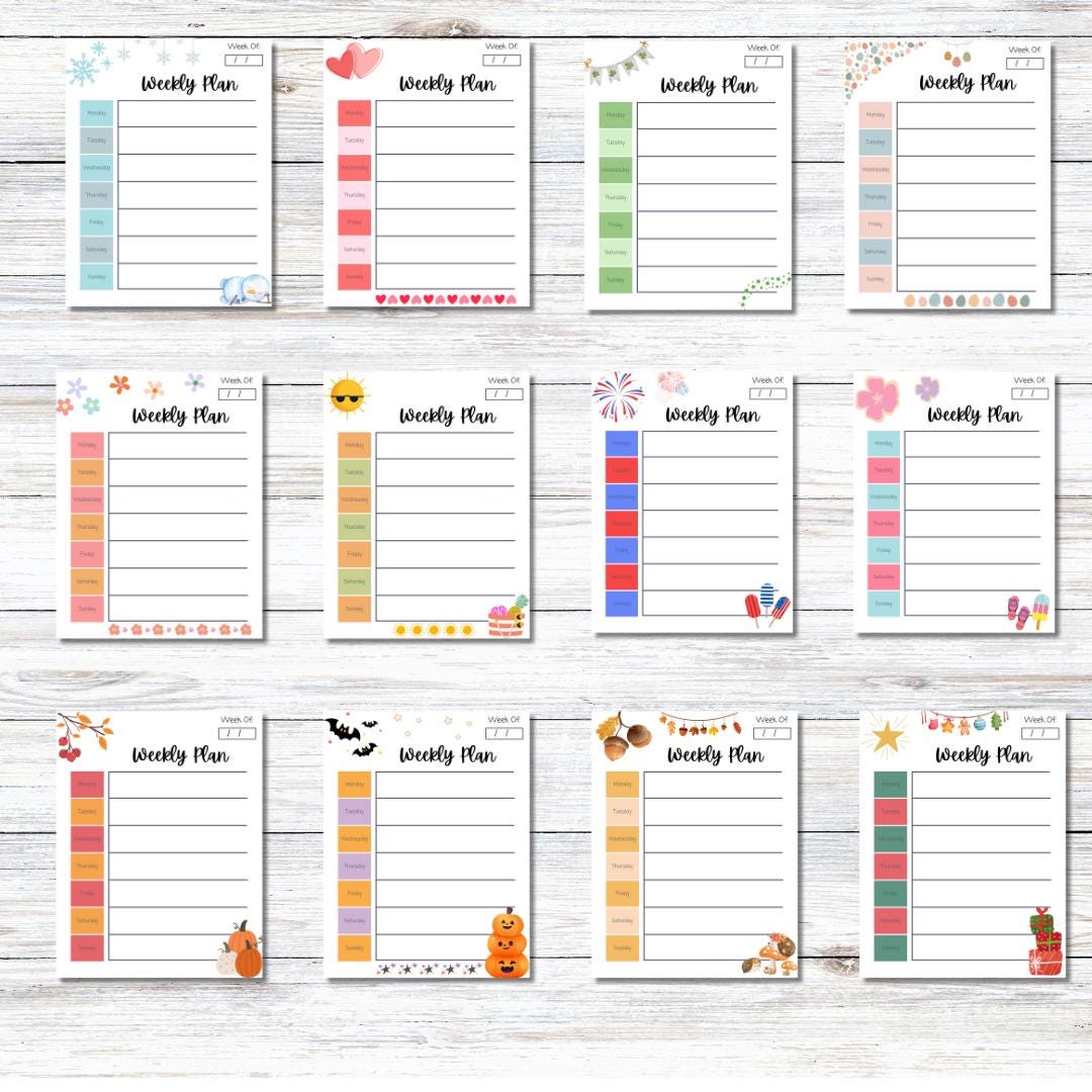 Editable Weekly Calendar Printable, Digital Download, Fillable PDF