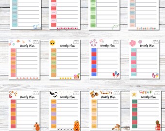 Editable Weekly Calendar Printable, Digital Download, Fillable PDF Template, To Do List, Daily Organizer, Yearly Planner, Monthly Checklist