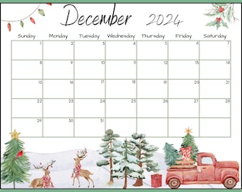 Editable December 2024 Calendar PDF Template, Christmas Countdown Calendar 2024, Printable December Calendar Template, Activity Calendar