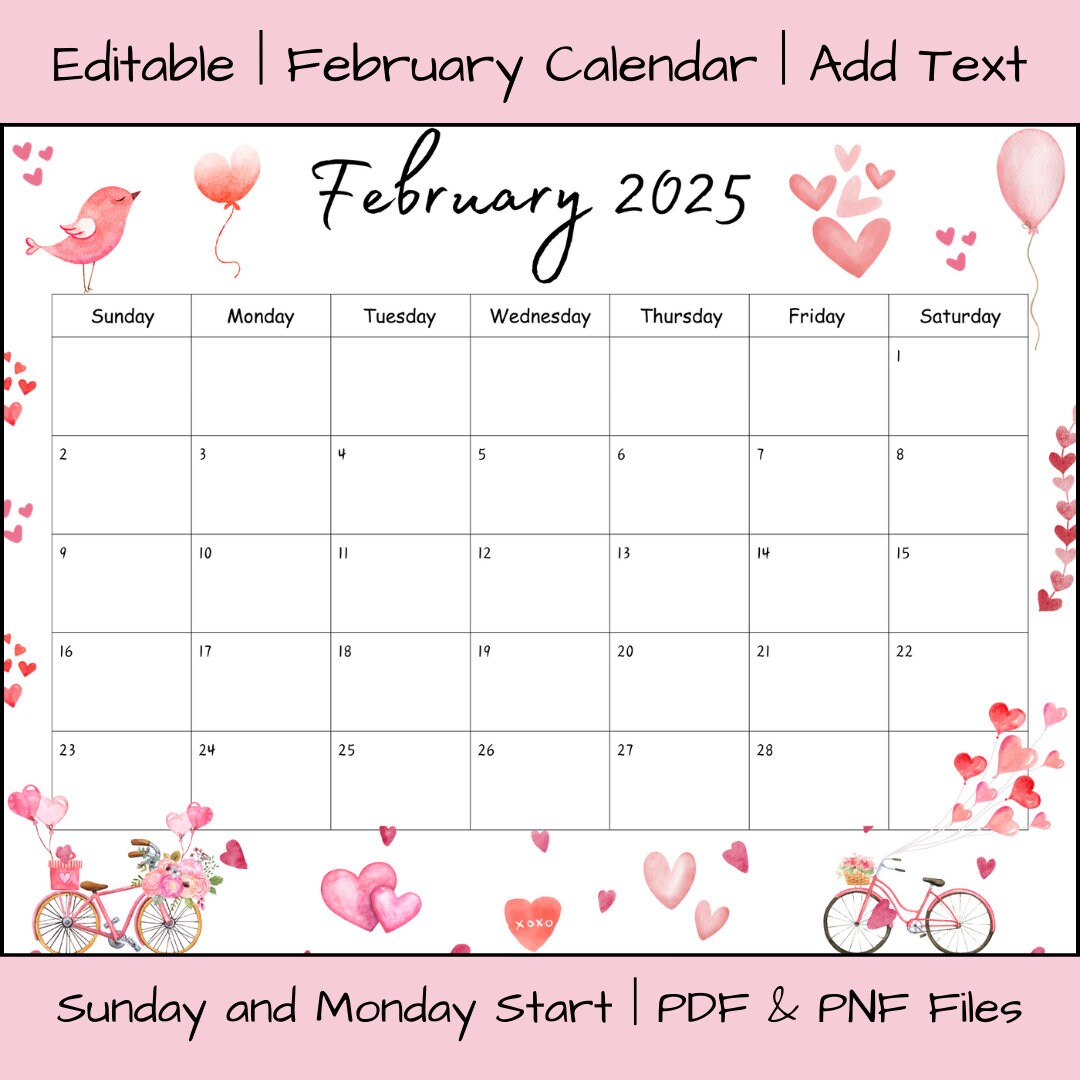 Editable February 2025 Calendar Printable, Activity Planner, Classroom Calendar, Digital