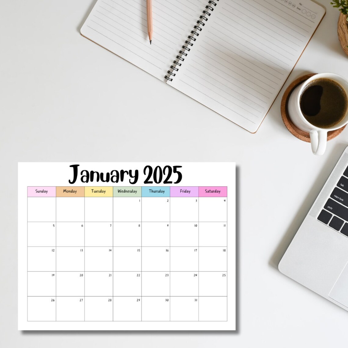 Editable January 2025 Calendar PDF Template, Winter 2025 Calendar, Printable January Calendar