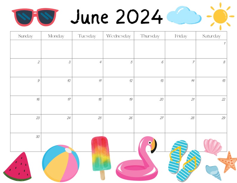 Editable June 2024 Calendar PDF and PNG Template, Printable June