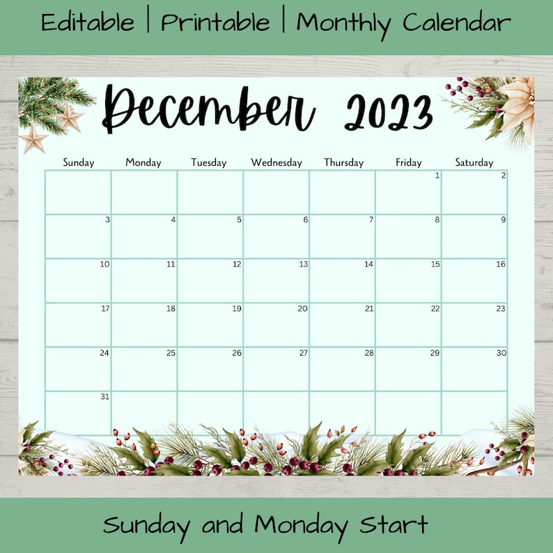 Editable December 2023 Calendar PDF Template, Christmas Countdown ...
