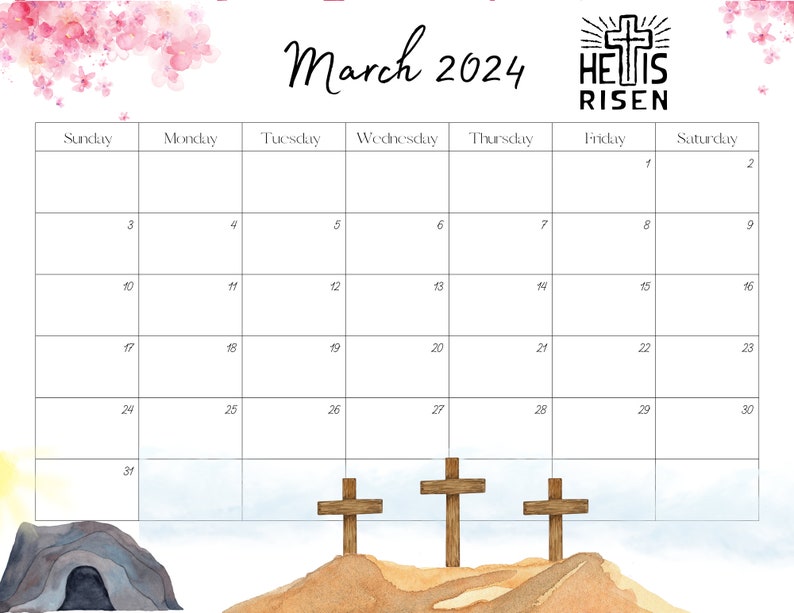 Editable March 2024 Calendar PDF Template, 2024 Calendar, Printable