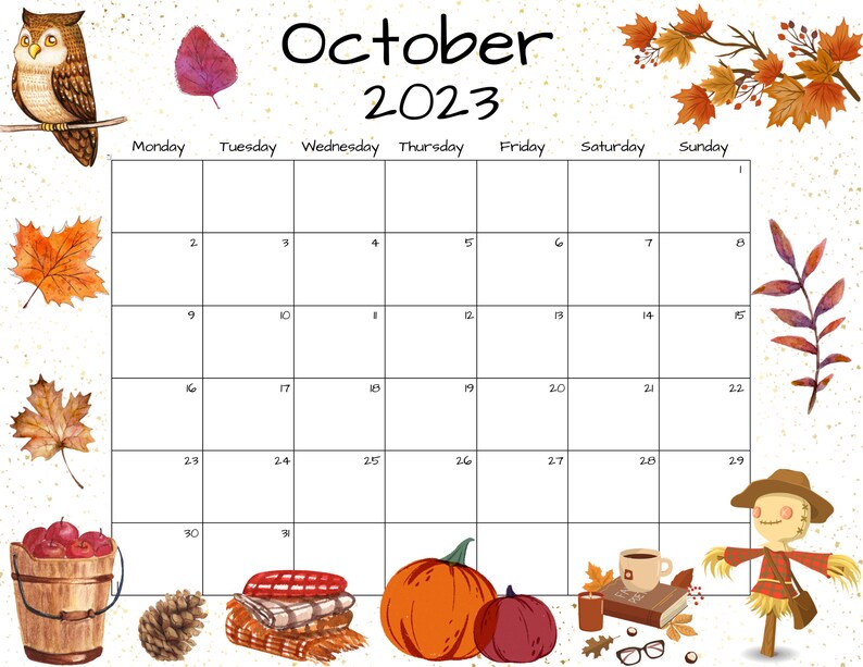 Editable October 2023 Calendar October 2023 Calendar Etsy