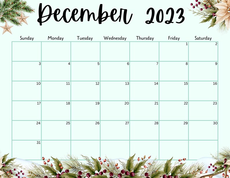 Editable December 2023 Calendar PDF Template, Christmas Countdown ...