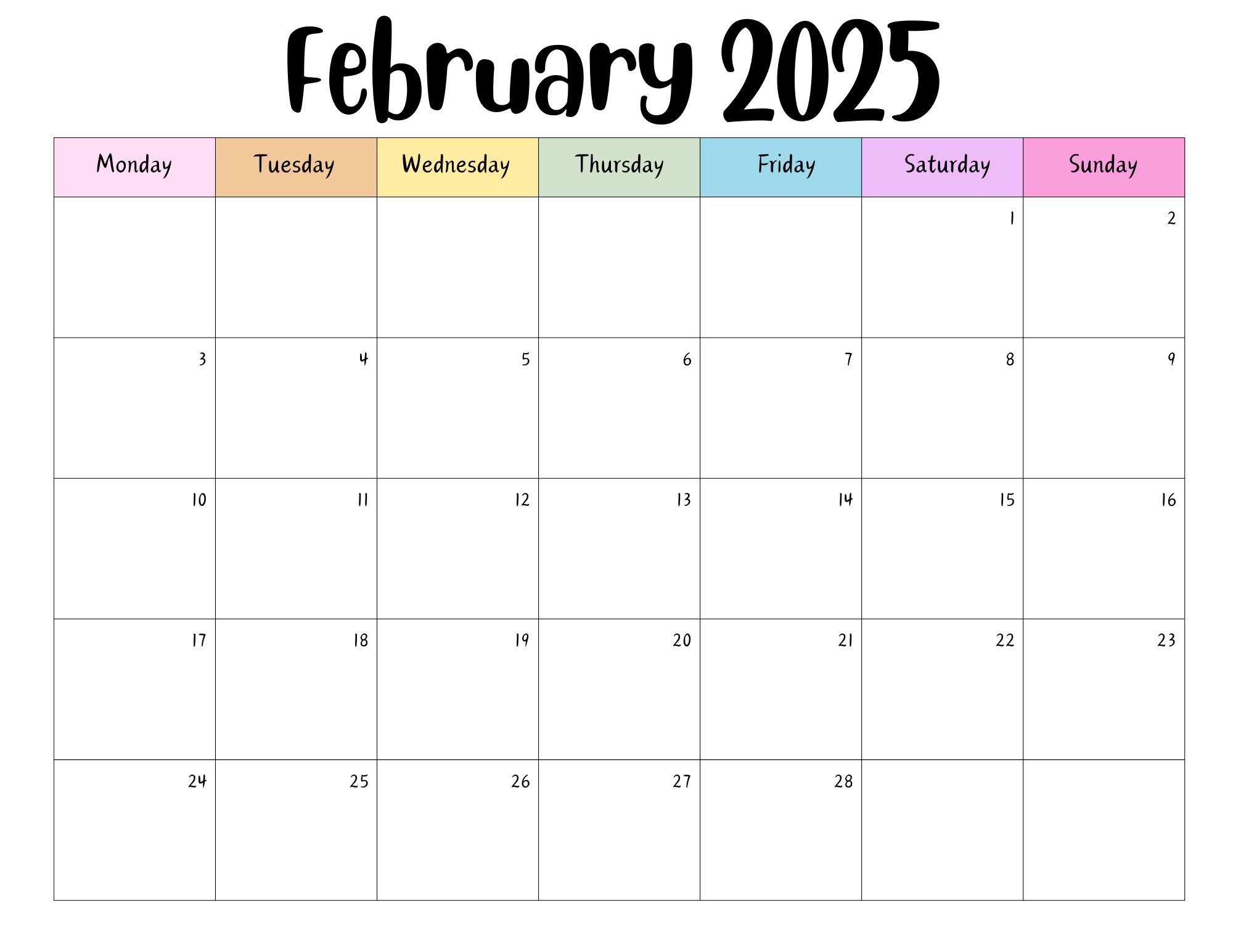 Editable February 2025 Calendar Printable, Activity Planner, Classroom