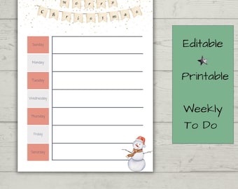 EDITABLE Meal Planning December 2023 Calendar, Weekly Printable Calendar, Instant Download Template, Printable Weekly To Do List