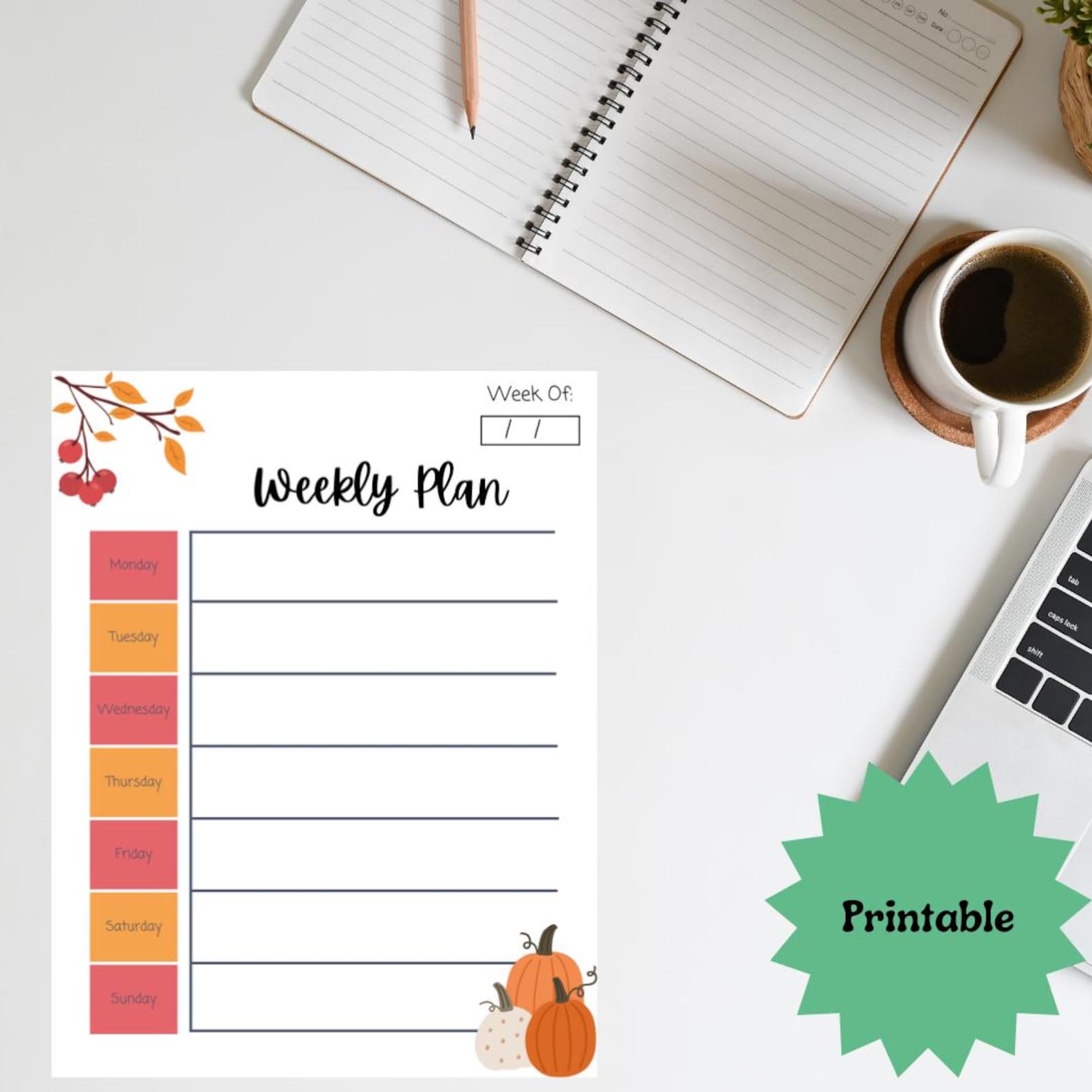Weekly Planner Editable, Fall Printable Calendar, Instant Download PDF ...
