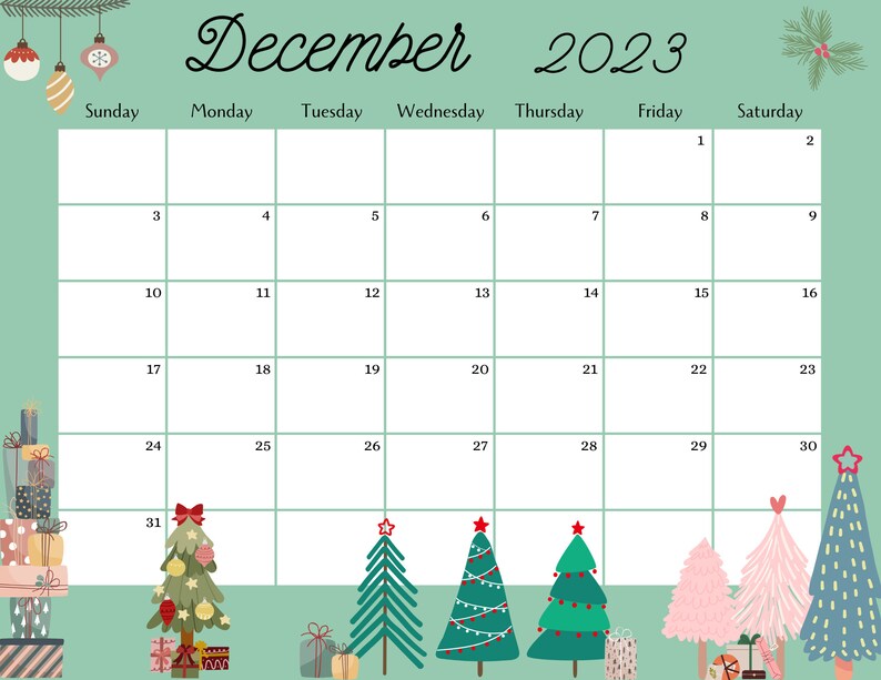 Editable December 2023 Calendar PDF Template, Christmas Countdown ...