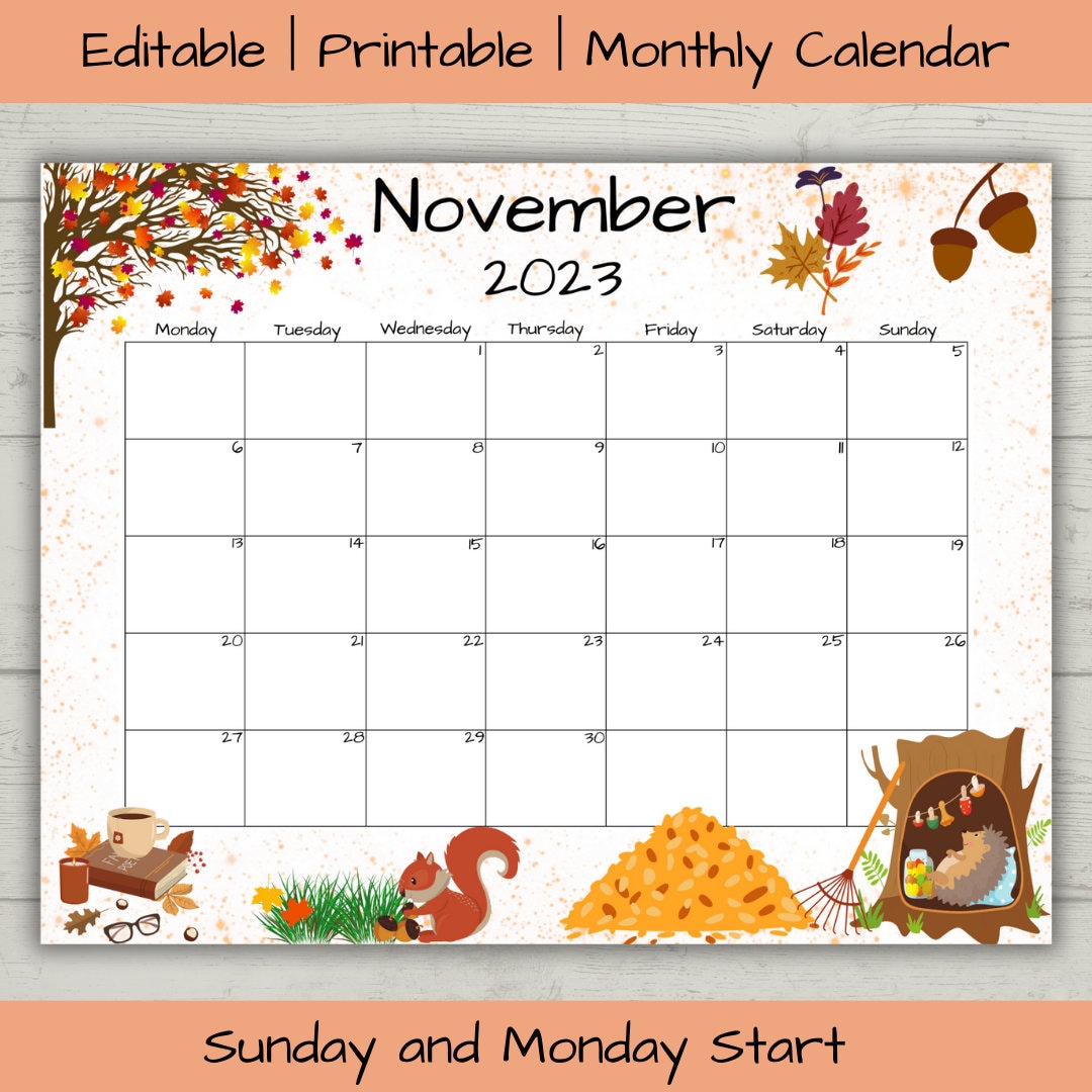 Editable November 2023 Calendar Template Editable Calendar - Etsy Australia