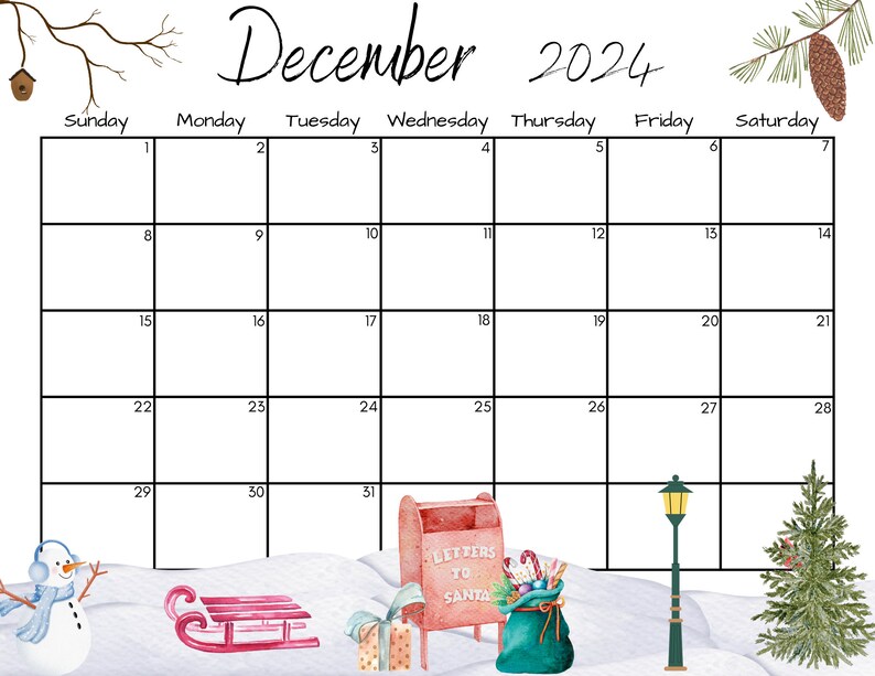 Editable December 2024 Calendar, Christmas Countdown Calendar ...