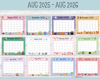 Editable 2025 - 2026 Academic 13-month Calendar Bundle, Printable Fillable Calendar, Instant Download, School Year Organizer Plan Activity