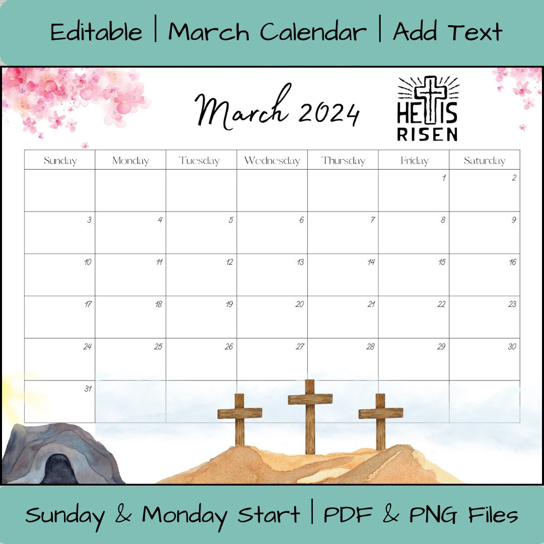 Editable March 2024 Calendar PDF Template, 2024 Calendar, Printable