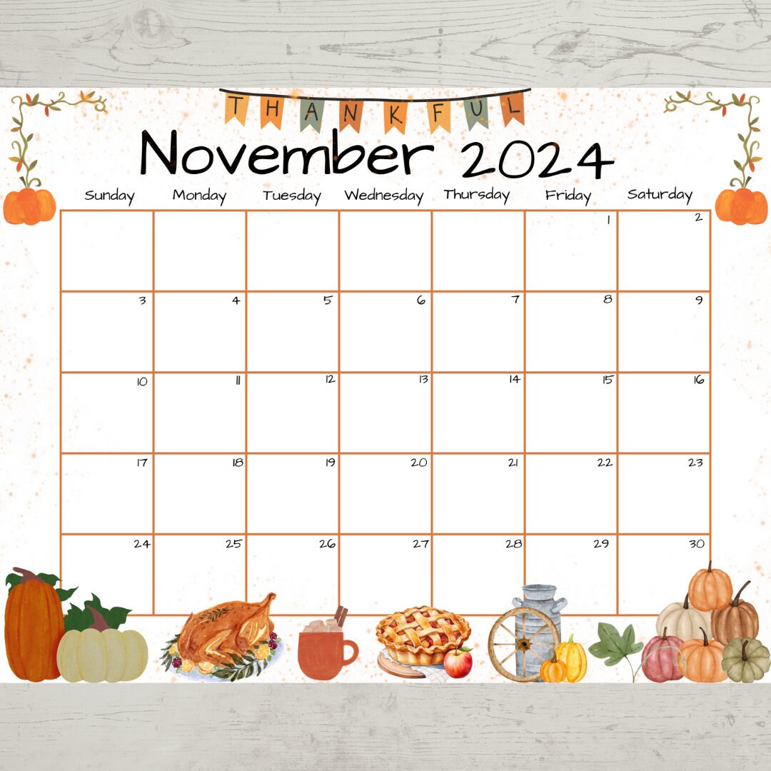 Editable November 2024 Calendar, Printable Calendar Thanksgiving 2024