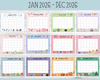 Editable 2026 Yearly Calendar Bundle, Printable Fillable Calendar Whole Year 12 Month Calendar Instant Download, Activity Planner Prep