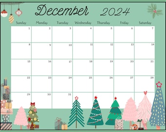Editable December 2024 Calendar PDF Template, Christmas Countdown Calendar 2024, Printable December Calendar Template, Activity Calendar
