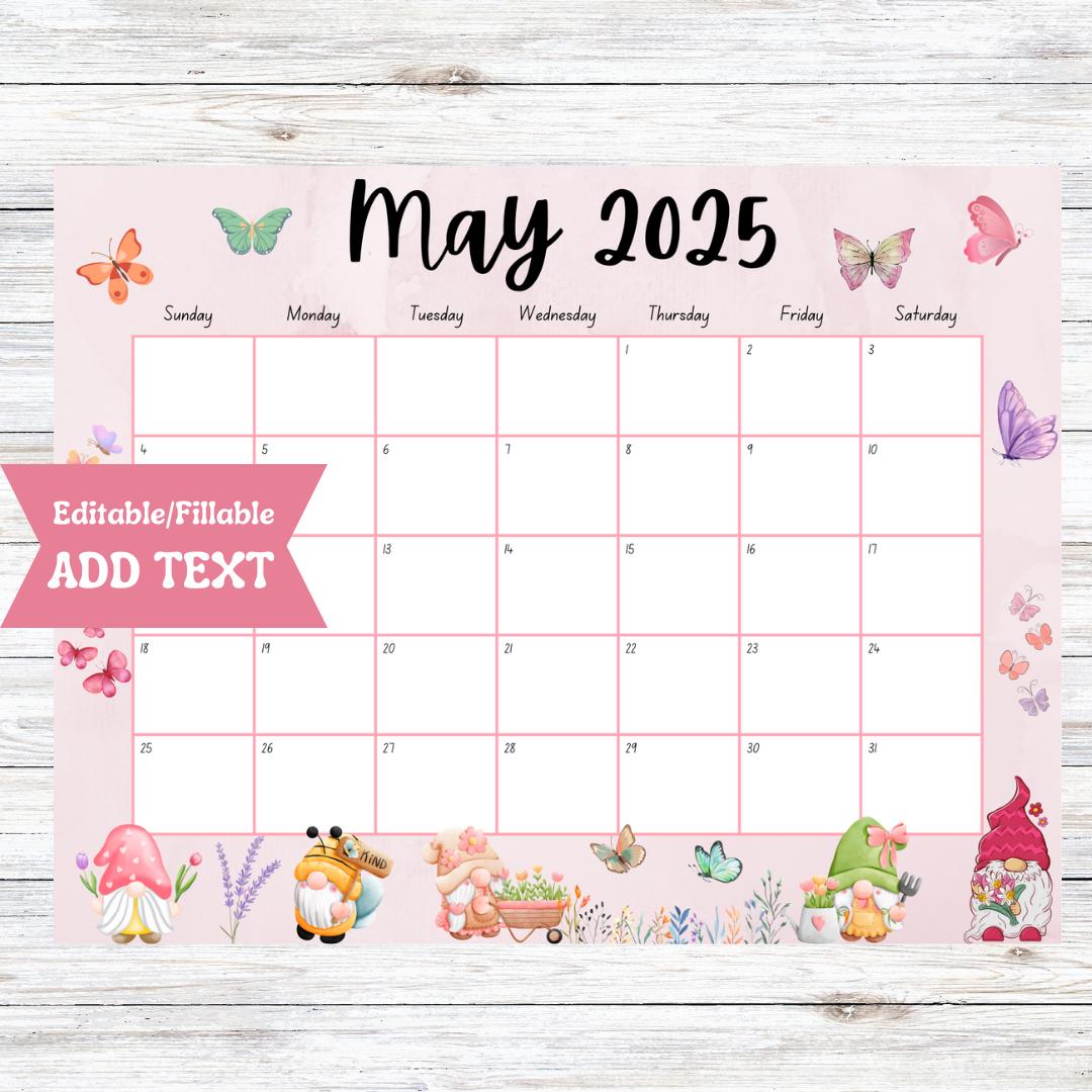 EDITABLE May 2025 Calendar, Printable Wall Calendar, Digital Download