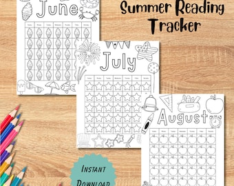 Printable Kids Summer Reading Coloring Calendar, Undated 3-Month Calendar, School Calendar, Themed Monthly Calendar,  Instant Download