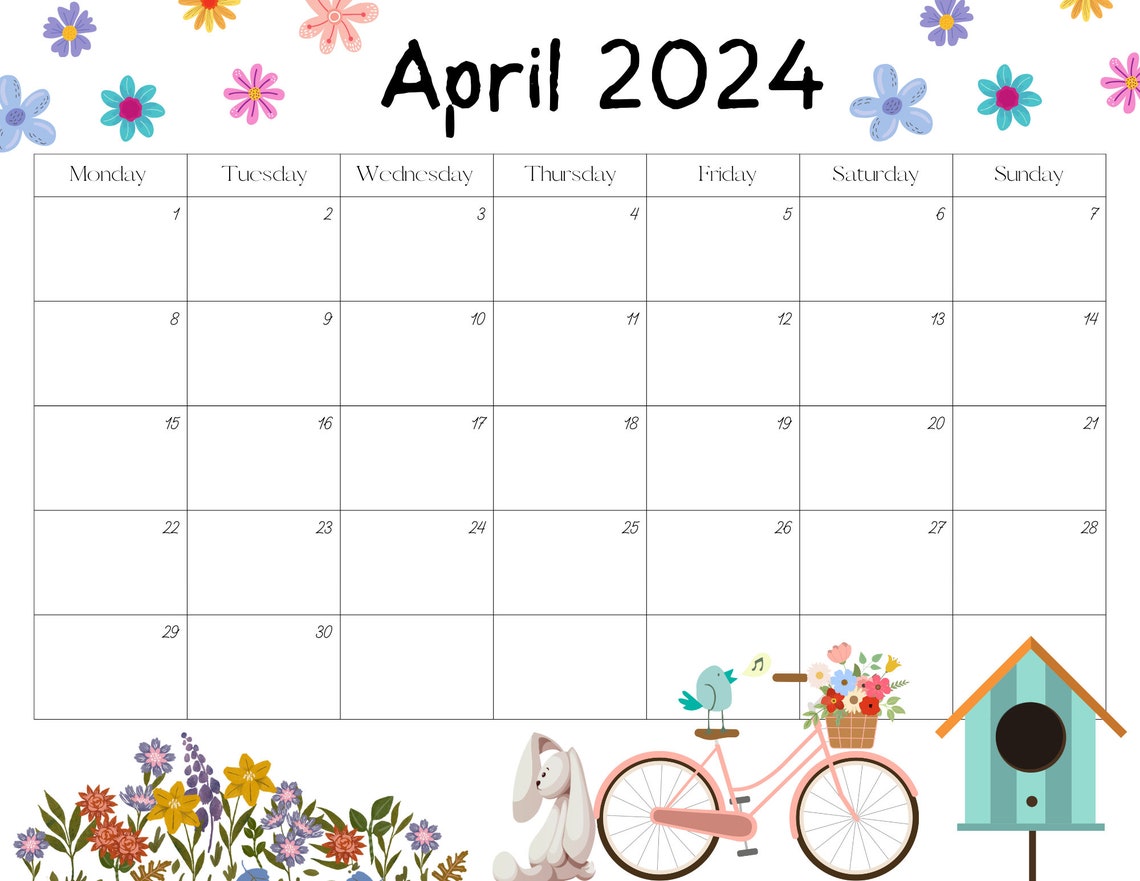Editable April 2024 Calendar PDF Template, 2024 Calendar, Printable
