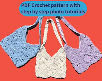 Crochet Granny Square Bag Pattern: Romantic Vintage Style (PDF Download)