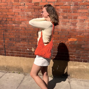Handmade Crochet Cross Body Tote Bag, Granny Off-White Beach Boho Bag in Cream Blue Purple Red, Unique Boho Gift for Her, Y2K Shoulder Bag