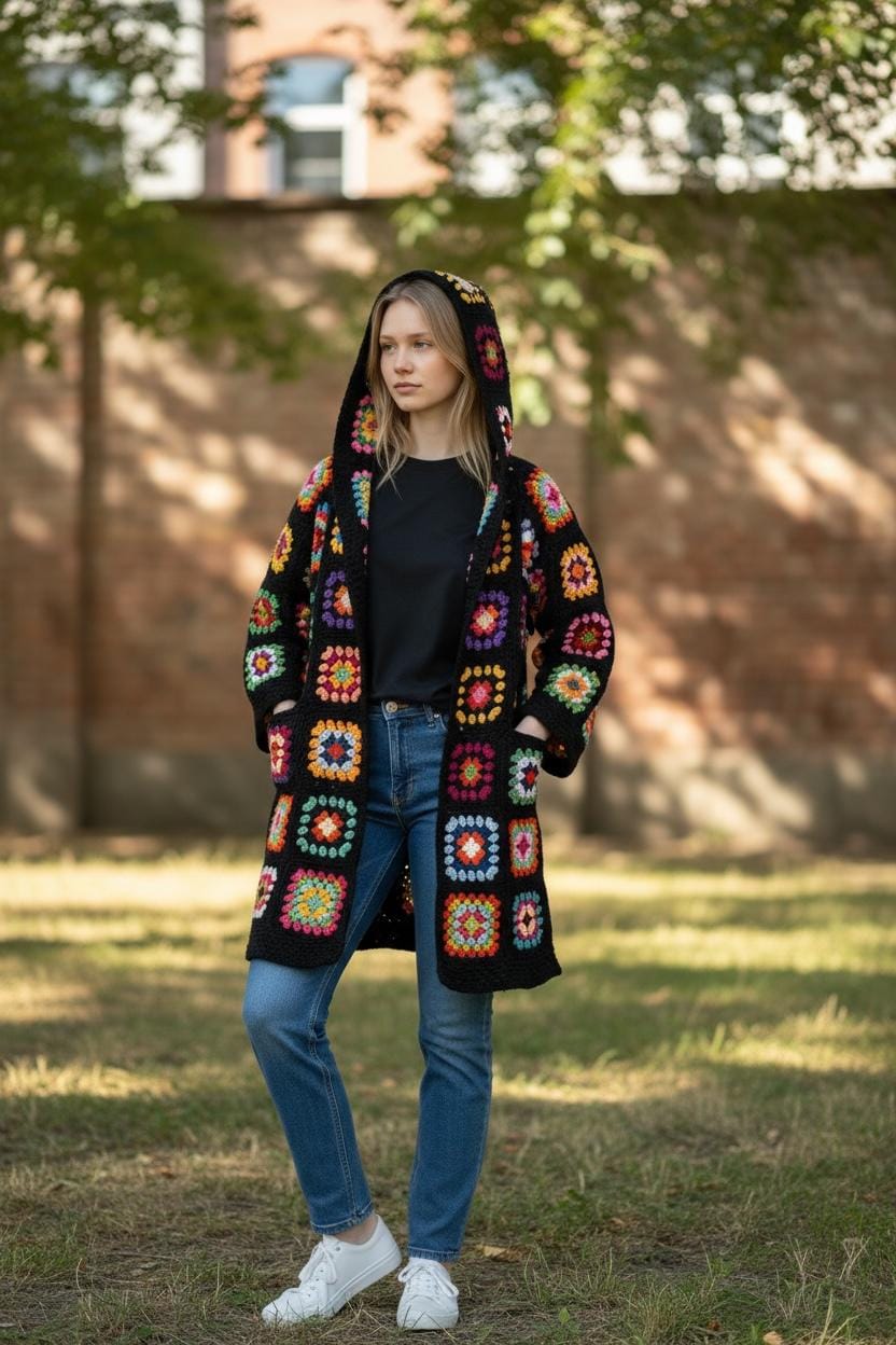 40 Long Cardigan Crochet Patterns for Stylish Layers in Every Season 39 Long Black Crochet Cardigan Women's Oversized Chunky Knit