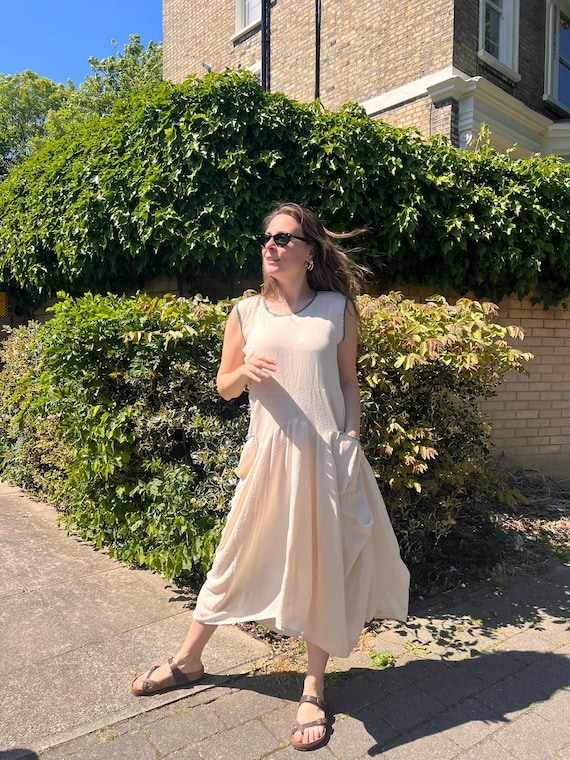 oversized maxi dress with pockets Linen Boho Maxi Dress with Pockets: Oversized Bohemian Summer Style