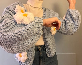 【GRAVER】22SS★ Blue Flower Dot Embroidery Knit Cardigan MUSINSA | GRAVER [UNISEX] BLUE FLOWER DOT EMBROIDERED KNIT