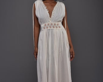 Boho Cotton Summer Dress: Macrame Waist, Sleeveless Beach Wedding Dress