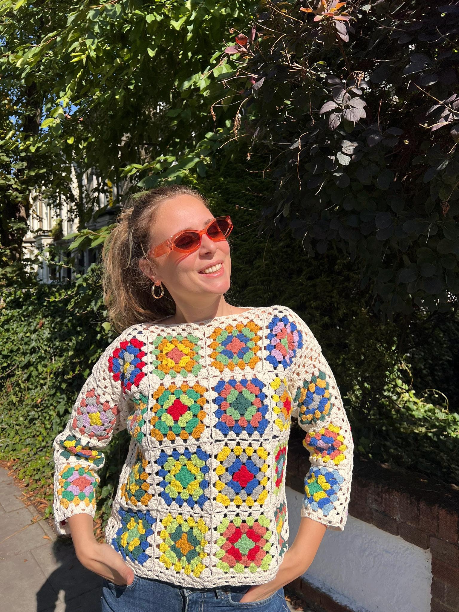 Buy Handmade Crochet Granny Square Sweater: Patchwork Pullover