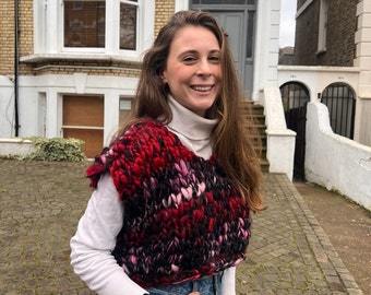 Hand-Knitted Tie Dye Vest: Wool Blend Sleeveless Sweater