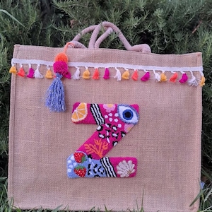 Bolsa de letras bordada personalizada, regalo personalizado, regalo de aniversario, idea de regalo para novia, regalo de cumpleaños para ella, bolsa de paja personalizada para mujer