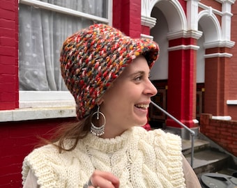 Handmade Chunky Knit Cotton Beanie: Oversized Crochet Rainbow Hat