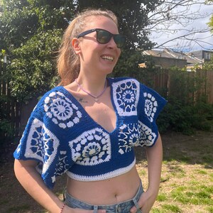 Knit Cotton Crochet Rainbow Granny Square Summer Beach Top, Handmade Festival Crop Top, Summer Spring Rainbow Top, Casual Vest, Unique Gift