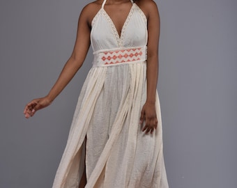 ZEN~ Wrap Dress Boho Cotton Kimono Maxi, Natural Crossover Dress,  Lightweight Comfortable Summer Clothing, Flowing Elegant Casual Wear