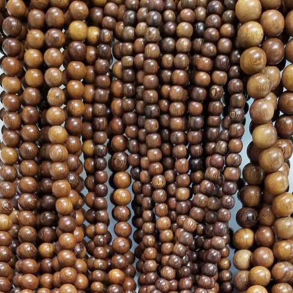Robles Wood Round Beads, Robles Wood, Beads, Wood Beads, 16in Strand, Home Decor, Jewelry, Crafts, Clothing, Prayer, Brown, Light Brown