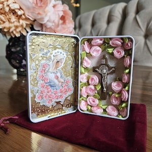 Handmade Virgin Mary Portable Shrine Tin Box
