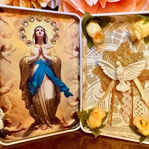 Virgin Mary Portable Shrine: Handmade Prayer Tin Box