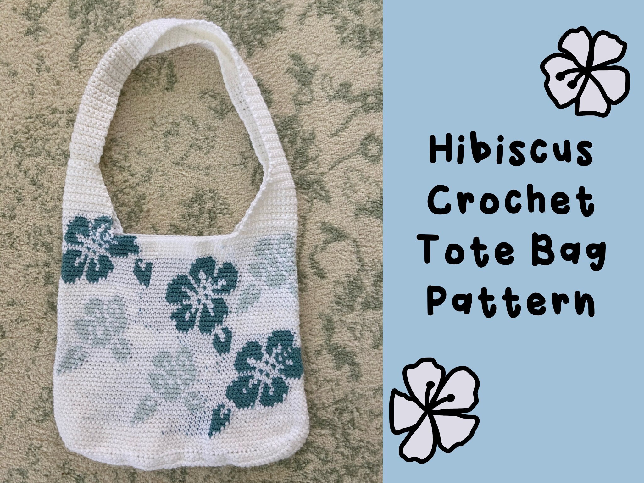 Crochet Hibiscus Flower Two Toned Tote Bag PDF Pattern