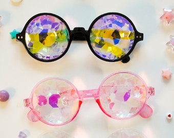 Okulary kalejdoskopowe, okulary przeciwsłoneczne Rave, okulary holograficzne, okulary dyfrakcyjne, akcesoria Rave, akcesoria festiwalowe, okulary koncertowe