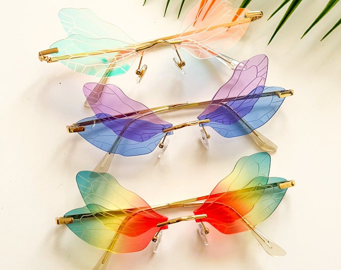 Dragonfly Sun Glasses, Y2K fashion, Festival accessories, Rave, Butterfly glasses, Festival Fashion, Music festival, Fairy wings