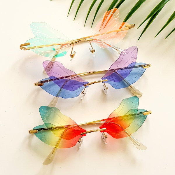 Dragonfly Sun Glasses, Y2K fashion, Festival accessories, Rave, Butterfly glasses, Festival Fashion, Music festival, Fairy wings