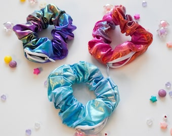 Stash scrunchies, Secret pocket, Stashies, Rave accessories, Hair tie, Festival accessories, Zipper Scrunchies, Pocket Srunchies, Concert