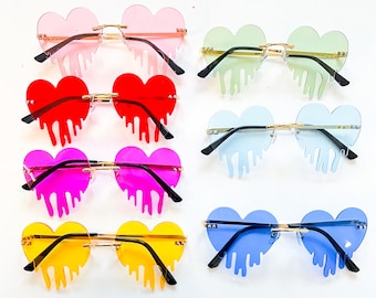 Heart Drip glasses, Heart Sunglasses, Rave Sunglasses, Holographic glasses, Party glasses, Rave accessories, Festival accessories