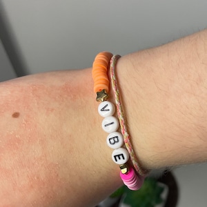 Pink and orange clay bead bracelet