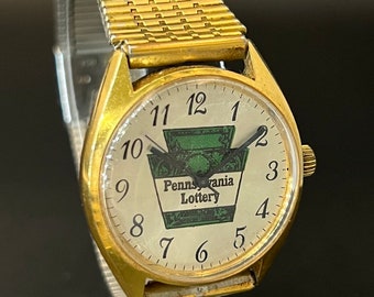 montre vintage Waltham pour homme, Pennsylvania Lottery, mécanique, ton doré, 35,8 mm, bracelet réglable, cadeau rétro à collectionner pour homme lui